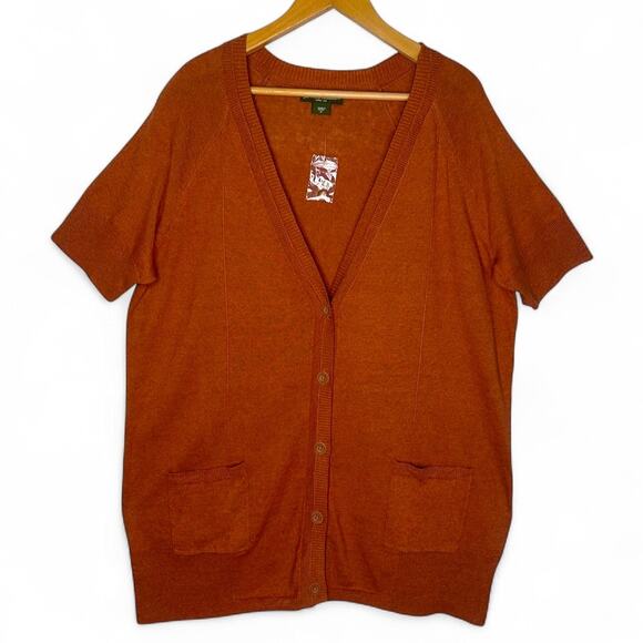 Eddie Bauer Women's Short Sleeve Linen Blend Cardigan Size 2X Burned Orange - Picture 10 of 10